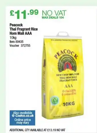 Costco Peacock Thai Fragrant Rice Hom Mali Aaa offer