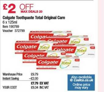 Costco Colgate Toothpaste Total Original Care offer
