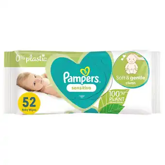 Tesco Pampers sensitive baby wipes 0% plastic 52 wipes offer