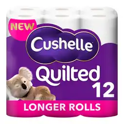 Tesco Cushelle quilted 50% longer lasting toilet tissue 12 equals 18 regular rolls offer