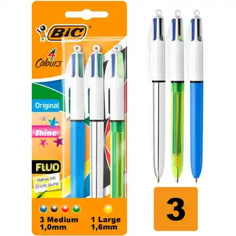 Tesco Bic 4 colour ballpoint pens 3 pack assorted offer