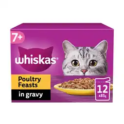 Tesco Whiskas senior 7+ cat food poultry feasts in gravy 12x85g offer