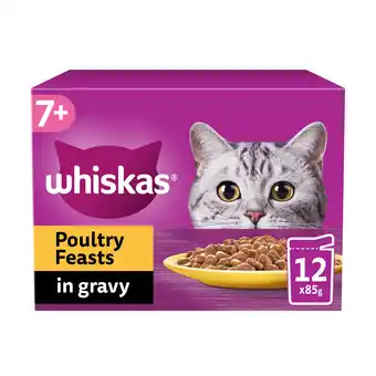 Tesco Whiskas senior 7+ cat food poultry feasts in gravy 12x85g offer