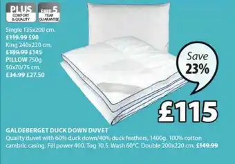 JYSK Galdeberget Duck Down Duvet 200x220 Cm Save 23% offer