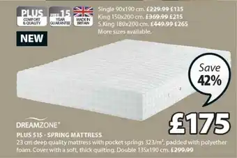 JYSK Dreamzone Plus S15 - Spring Mattress 135x190 Cm Save 42% offer