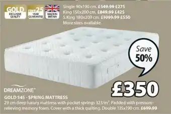 JYSK Dreamzone Gold S45 - Spring Mattress 135x190 Cm Save 50% offer