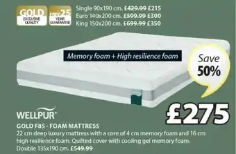 JYSK Wellpur Gold F85 - Foam Mattress 135x190 Cm Save 50% offer