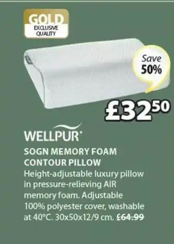JYSK Wellpur Sogn Memory Foam Contour Pillow 30x50x12-9 Cm Save 50% offer
