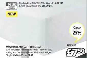 JYSK Molton Flannel Fitted Sheet 90x200x35 Cm Save 25% offer