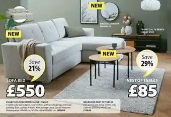 JYSK Vejlby Sofa Bed With Chaise Longue, Brabrand Nest Of Tables, Marstal Mirror Or Trappedal TV Bench Save 21% - 29% offer