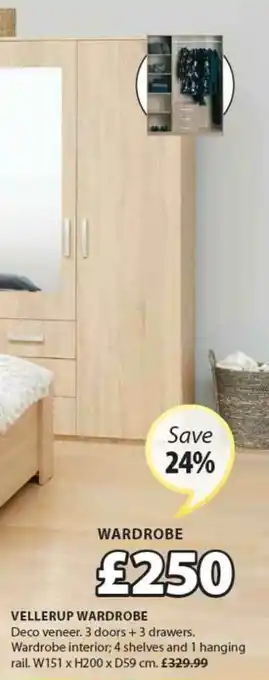 JYSK Vellerup Wardrobe W151 X H200 X D59 Cm Save 24% offer