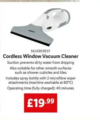 Lidl Silvercrest Cordless Windown Vacuum Cleaner offer