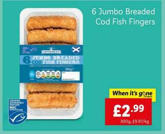 Lidl 6 Jumbo Breaded Cod Fish Fingers offer