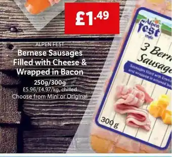 Lidl Alpen Fest Bernese Sausages Filled With Cheese & Wrapped In Bacon offer