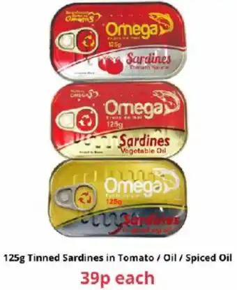 Farmfoods 125g Tinned Sardines in Tomato / Oil / Spiced Oil offer