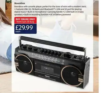 Aldi Boombox With Cassette Player offer