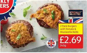 Aldi 2 Pack Burgers With Tomato & Mozzarella Melts offer