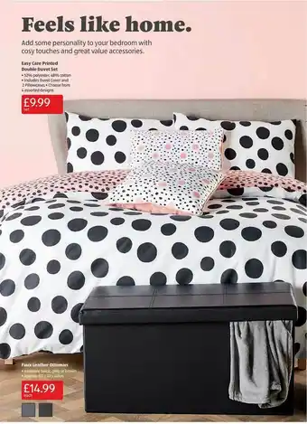 Aldi Easy Care Printed Double Duvet Set Or Faux Leather Ottoman offer