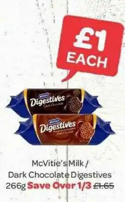 Spar McVitie's Milk - Dark Chocolate Digestives 266g offer