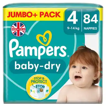 Tesco Pampers baby dry size 4, 84 nappies, jumbo+ pack offer