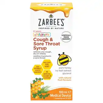 Tesco Zarbee's 2+ years children's cough & sore throat syrup 100ml offer