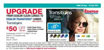 Costco Essilor Single Vision Varilux Physio Or S-series Varifocal Lenses offer