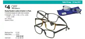 Costco Ready Readers Ladies & Gents 3 X Pack offer