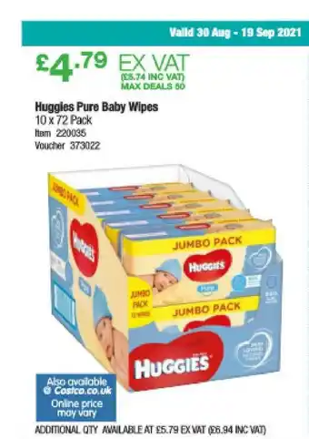 Costco Huggles Pure Baby Wipes offer