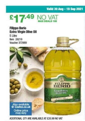 Costco Filippo Berio Extra Virgin Olive Oil offer