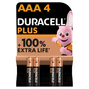 Sainsbury's Duracell plus aaa alkaline batteries, lr03 - pack of 4 offer