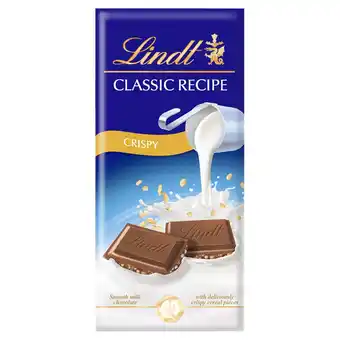 Sainsbury's Lindt classic recipe crispy milk chocolate bar 125g offer
