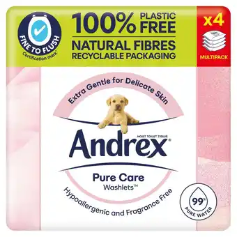 Sainsbury's Andrex pure care washlets flushable moist toilet tissue wipes 4x36 sheets offer