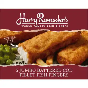 Iceland Harry ramsdens 6 jumbo battered cod fillet fish fingers 500g offer