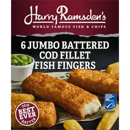 Iceland Harry ramsdens 6 jumbo battered cod fillet fish fingers 500g offer