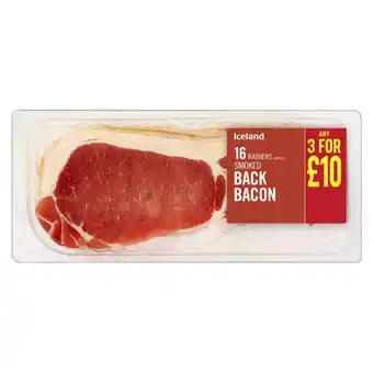 Iceland Iceland 16 rashers (approx.) smoked back bacon 500g offer