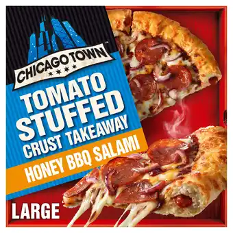 Iceland Chicago town takeaway stuffed crust bbq pepperoni salami large pizza 635g offer