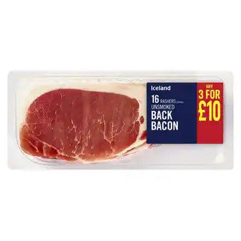Iceland Iceland 16 rashers (approx.) unsmoked back bacon 500g offer