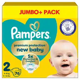 Iceland Pampers premium protection new baby size 2, 76 nappies, 4kg - 8kg, jumbo+ pack offer