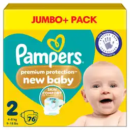 Iceland Pampers premium protection new baby size 2, 76 nappies, 4kg - 8kg, jumbo+ pack offer