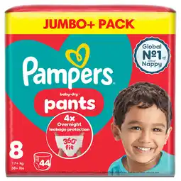 Iceland Pampers baby-dry nappy pants size 8, 43 nappies, 19kg+, jumbo+ pack offer