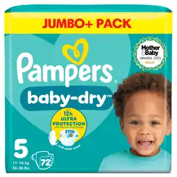 Iceland Pampers baby-dry size 5, 72 nappies, 11kg-16kg, jumbo+ pack offer
