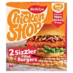 Iceland Birds eye 2 chicken shop sizzler fillet burgers 227g offer