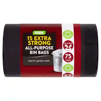 Asda Asda 15 extra strong all-purpose bin bags 75 litres offer