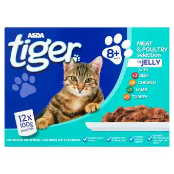 Asda Asda tiger meat & poultry in jelly senior cat pouches offer