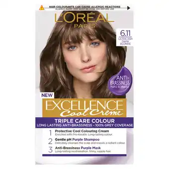 Asda L'oreal excellence cool crème permanent hair dye 6.11 ultra ash dark blonde offer