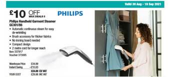 Costco Philips Handheld Garment Steamer Gc301 86 offer