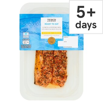 Tesco Tesco ready to eat 2 lemon & peppercorn steamed salmon fillets 180g offer