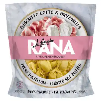 Tesco La famiglia rana prosciutto cotto & mozzarella fresh tortelloni 250g offer