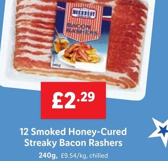 Lidl 12 Smoked Honey-Cured Streaky Bacon Rashers 240g offer