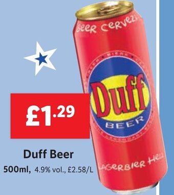 Lidl Duff Beer 500ml offer